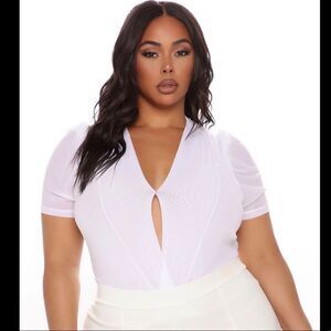 Fashion Nova Stop Mesh'n Around White Bodysuit